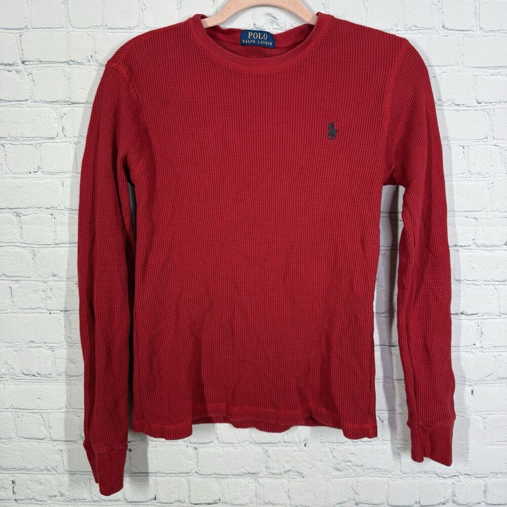 Polo Ralph Lauren Wafle Knit Cotton Junior Kids Large 10-12 Cotton Red Pony Top